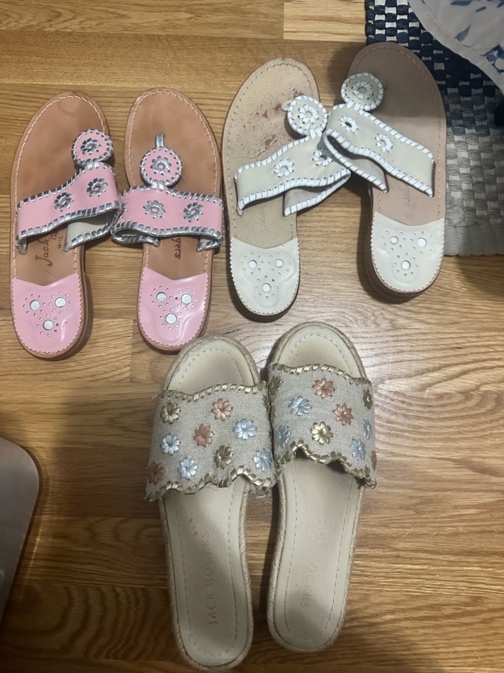 Shoe bundle Jack Rogers Pink and White Women’s Leather Sandals — Floral Appliqué